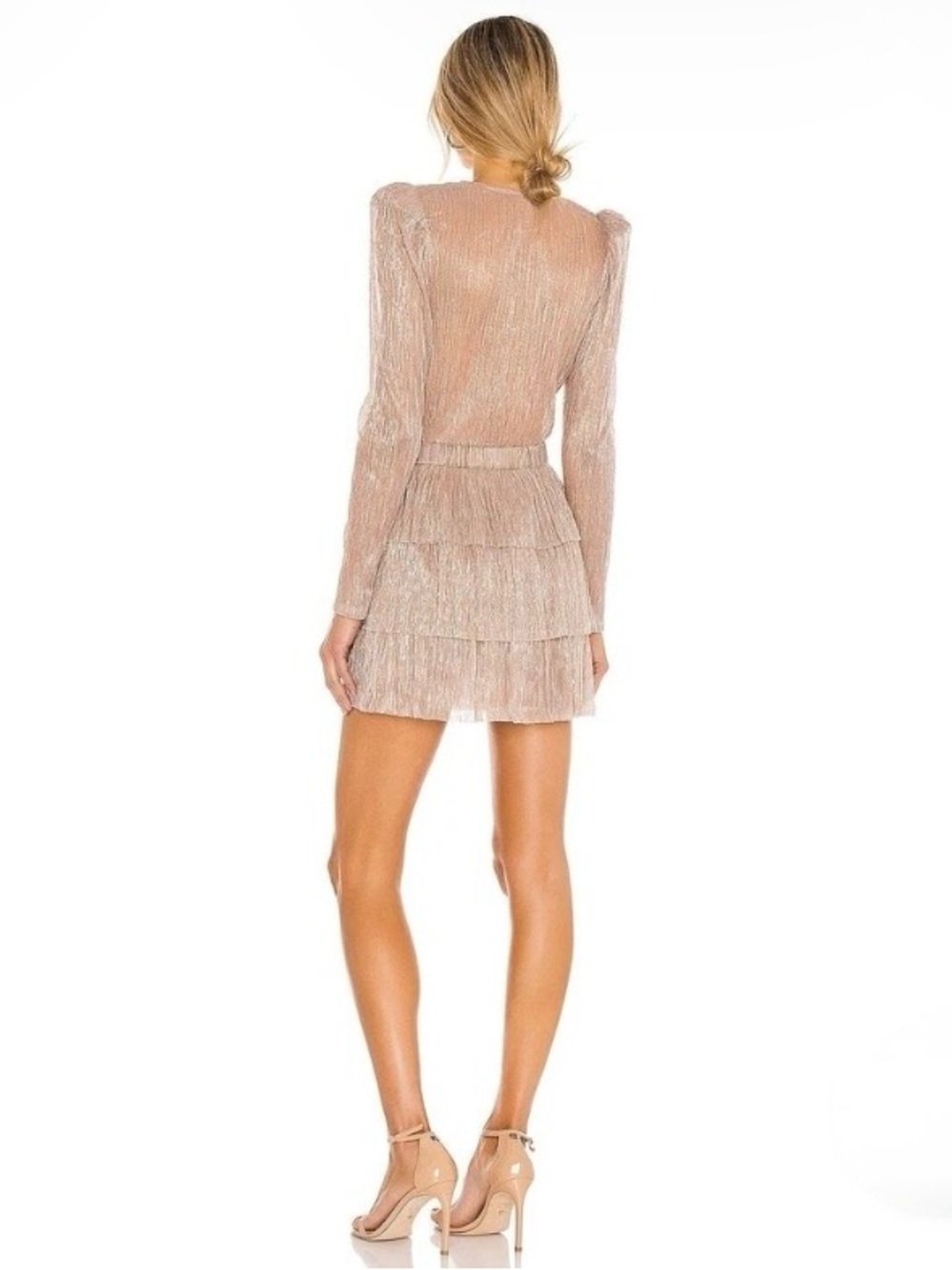 Sabina Musayev Blush Tiered V-Neck Long-Sleeve Mini Dress - Picture 3 of 11
